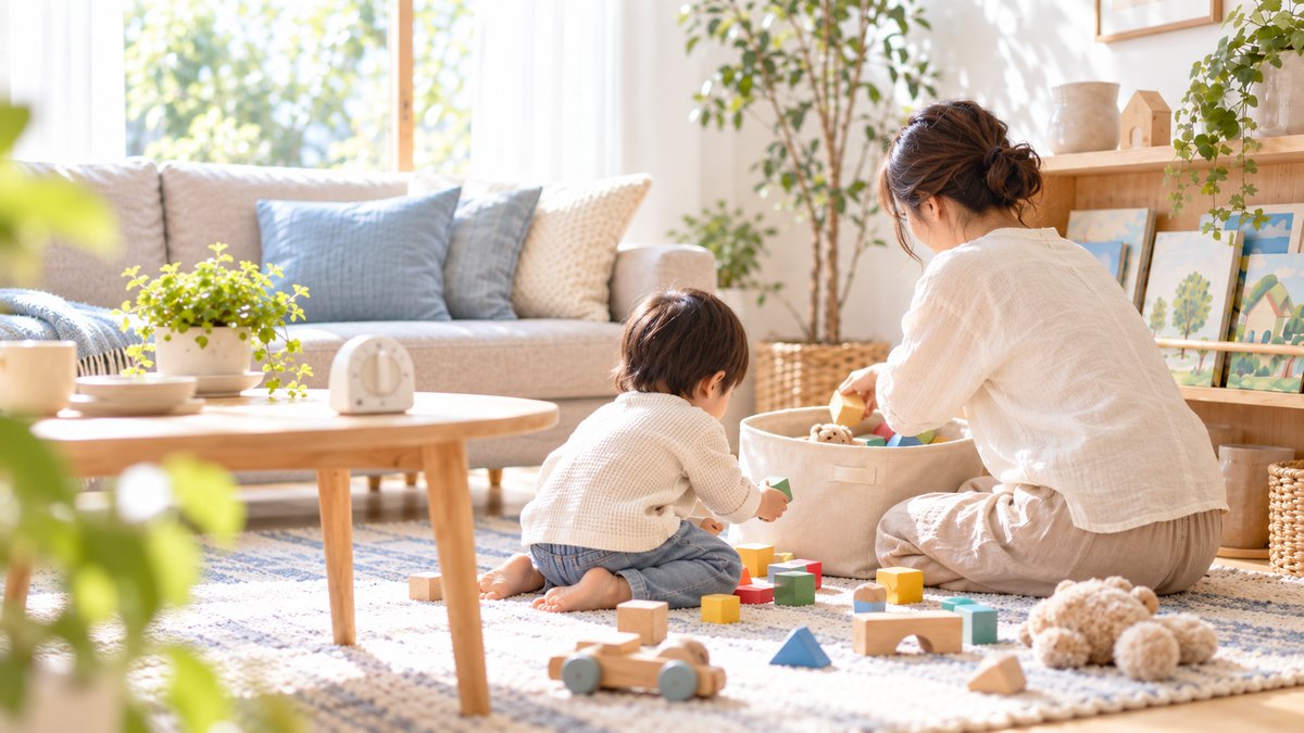タイマーをかけて2分だけ、親子で片づけ